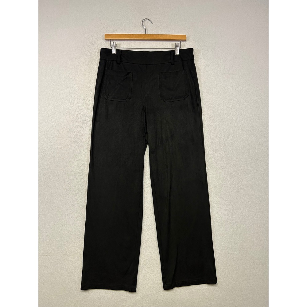 Nicole Miller Faux Suede Wide Leg Pants Women Medium Black Stretch Office Career